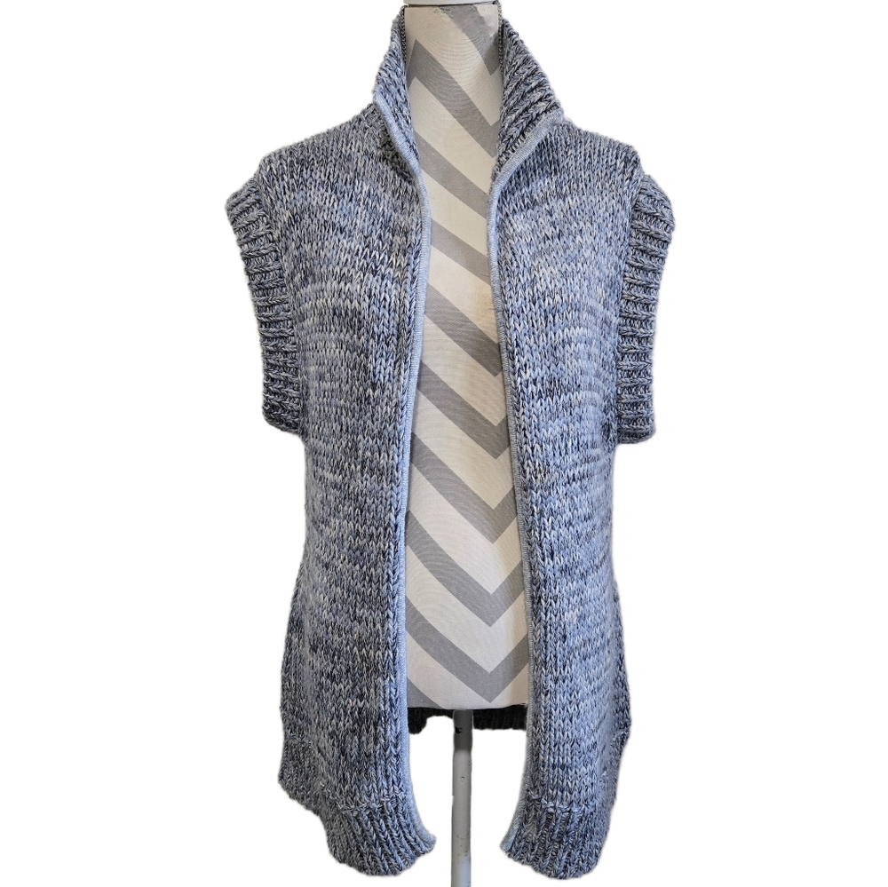 L'AGENCE Blue Marled Chunky Knit Sleeveless Cardigan Open Front Duster Medium